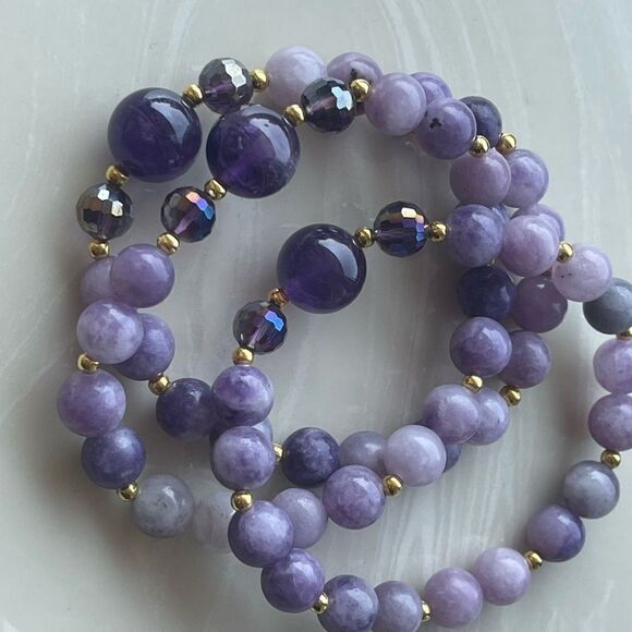 Lepidolite amethyst bracelet crystal stone stretch one bracelet new handmade - Picture 3 of 10